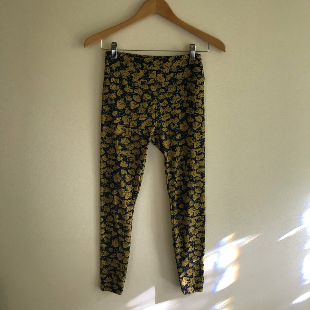 LuLaRoe | Leggings | Blue and Gold Bird Print